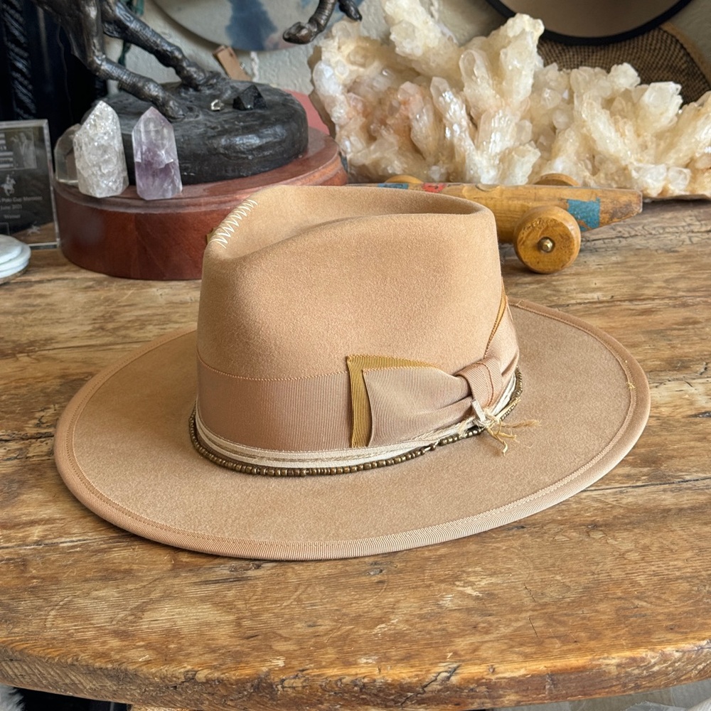 New Teressa Foglia 100x Beaver felt flat brim hat camel tan Nick Fouquet 6 7/8